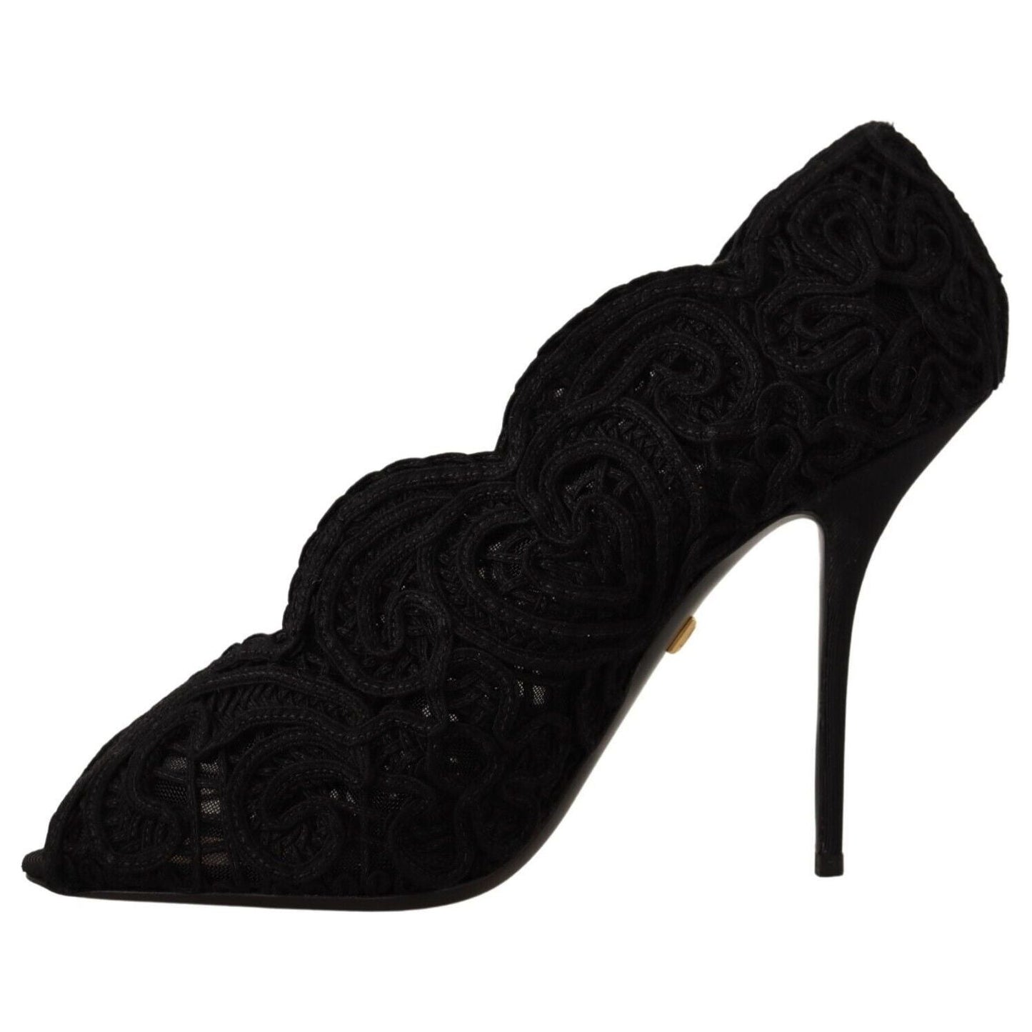 Dolce & Gabbana Black Cordonetto Ricamo Pump Open Toe Shoes LA9588 - 40