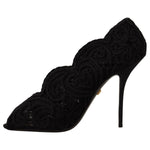Dolce & Gabbana Black Cordonetto Ricamo Pump Open Toe Shoes LA9588 - 40