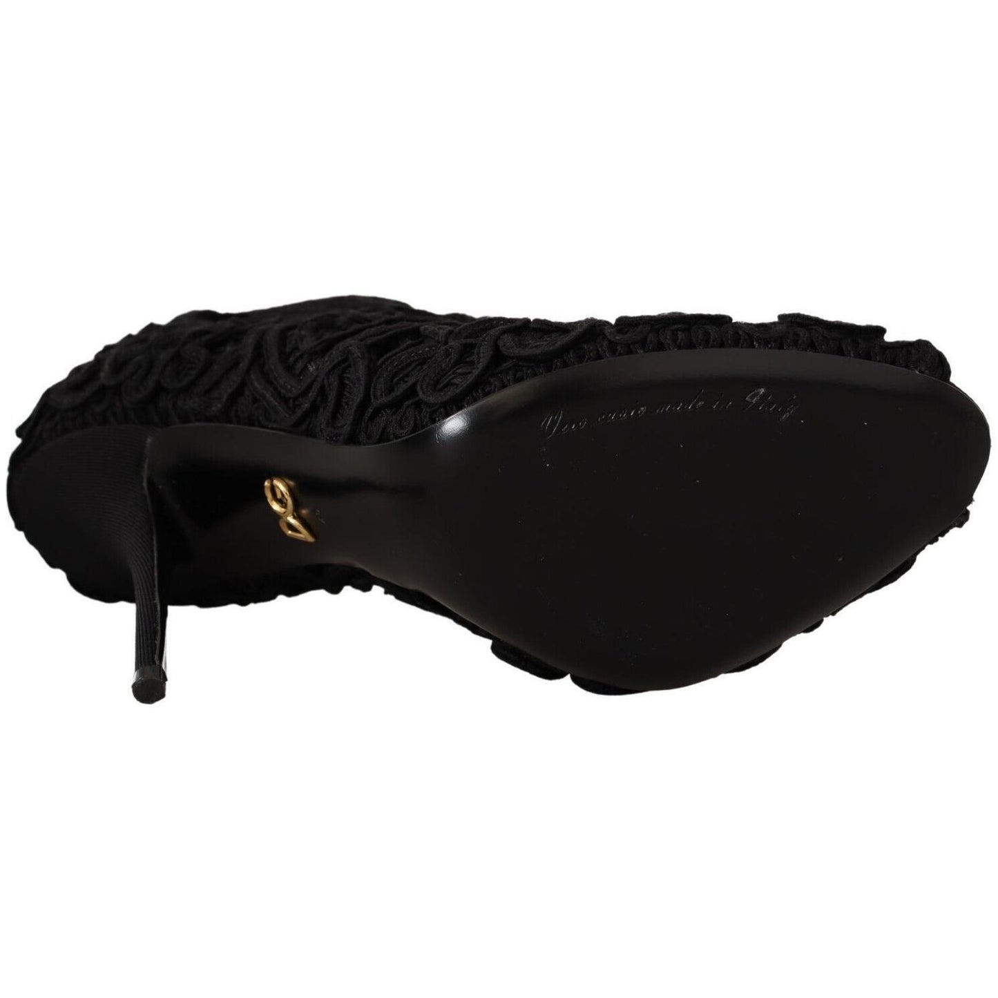 Dolce & Gabbana Black Cordonetto Ricamo Pump Open Toe Shoes LA9588 - 40