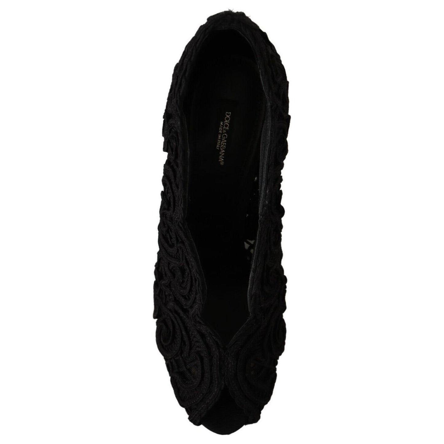 Dolce & Gabbana Black Cordonetto Ricamo Pump Open Toe Shoes LA9588 - 40