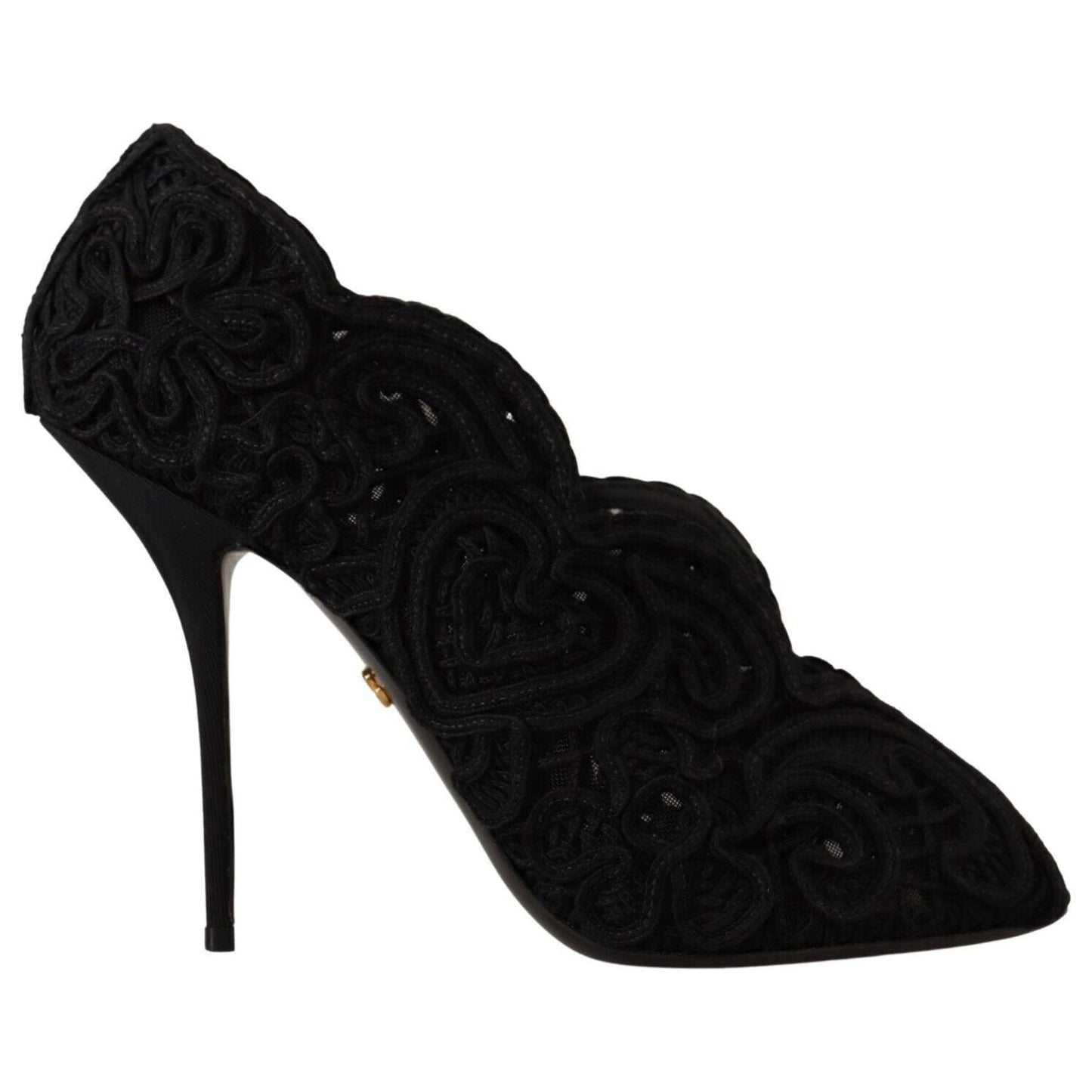 Dolce & Gabbana Black Cordonetto Ricamo Pump Open Toe Shoes LA9588 - 40