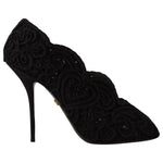 Dolce & Gabbana Black Cordonetto Ricamo Pump Open Toe Shoes LA9588 - 40