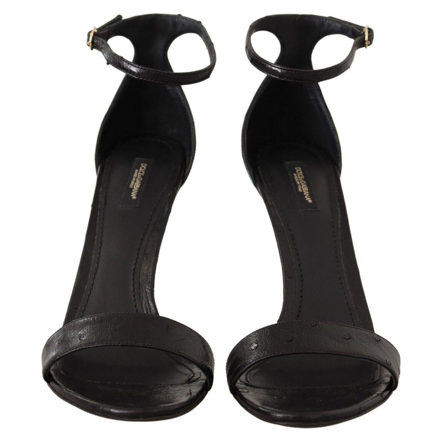 Dolce & Gabbana Black Ostrich Ankle Strap Heels Sandals Shoes LA9584 - 41