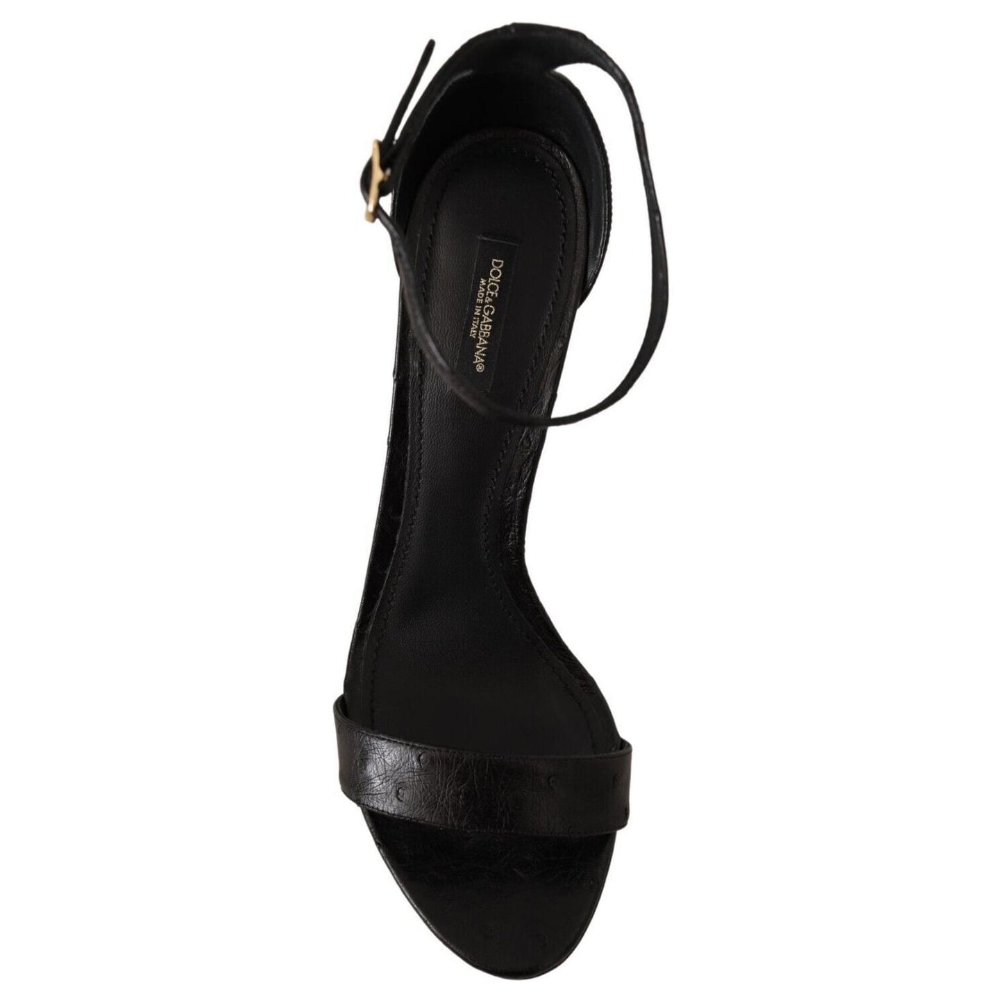 Dolce & Gabbana Black Ostrich Ankle Strap Heels Sandals Shoes LA9584 - 41
