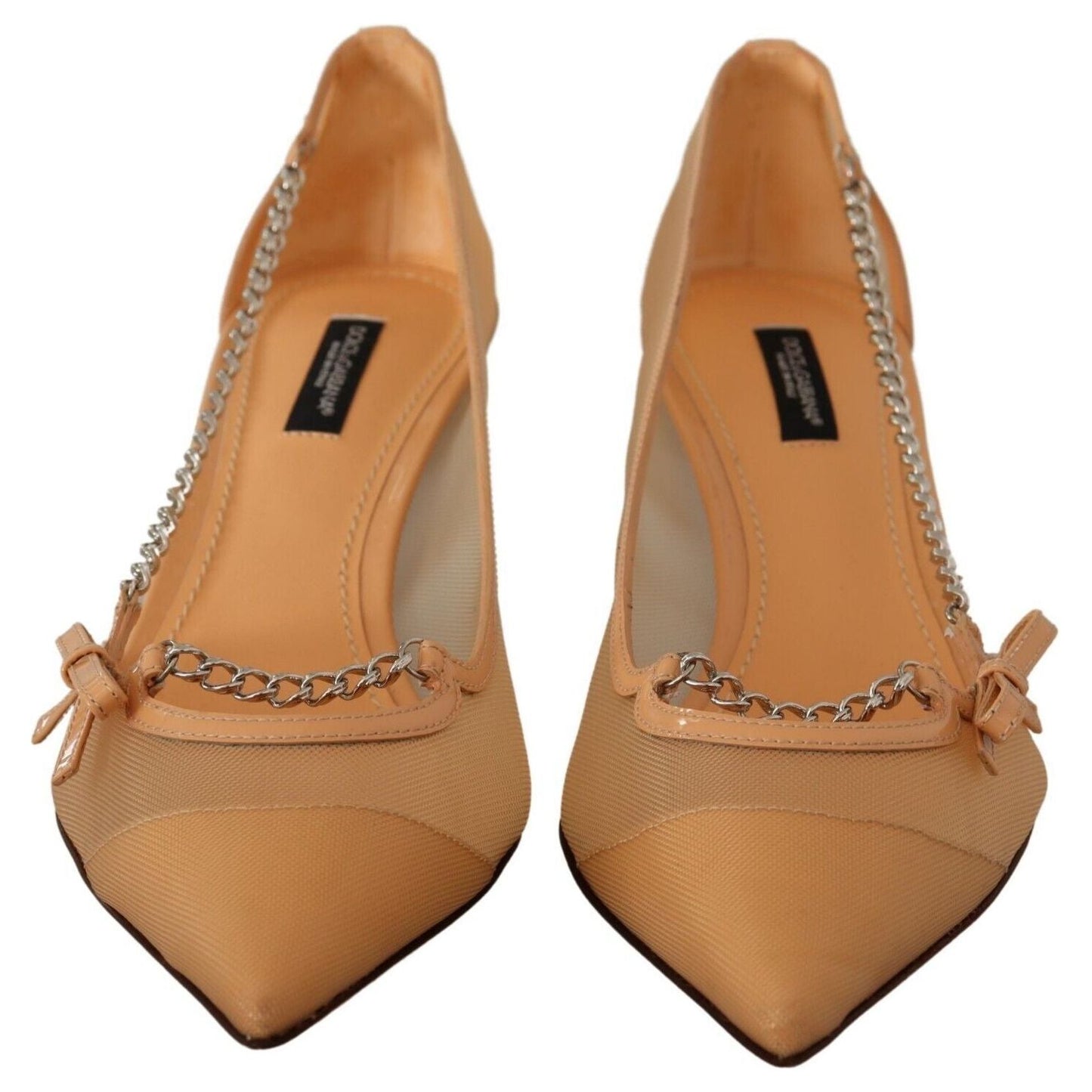Dolce & Gabbana Peach Mesh Leather Chains Heels Pumps Shoes LA9583 - 39