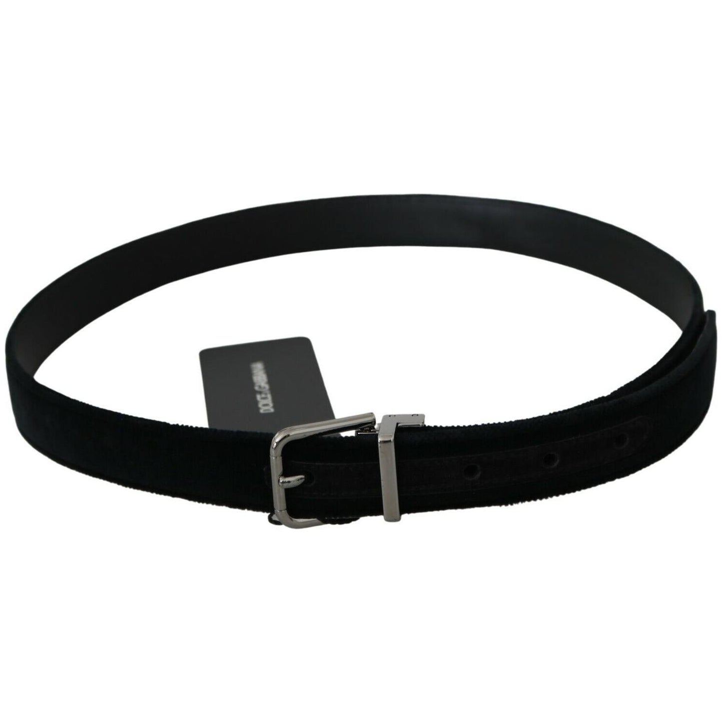 Dolce & Gabbana Black Velvet Leather Silver Buckle Belt BEL60335- 80