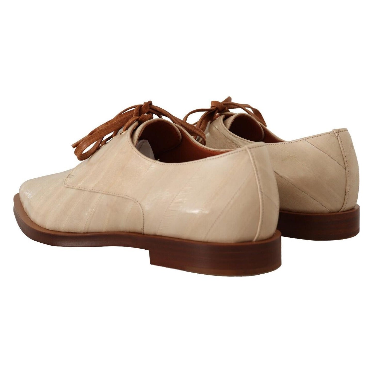 Dolce & Gabbana White Eel Leather Lace Up Formal Flats Shoes LA9658 - 39