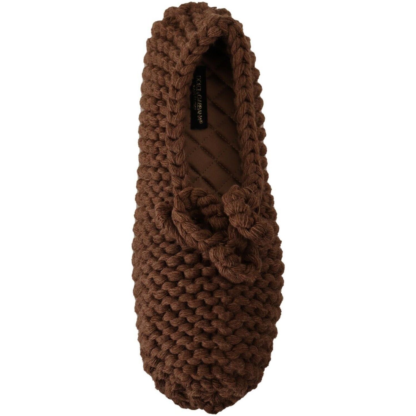 Dolce & Gabbana Brown Slip On Ballerina Flats Wool Knit Shoes