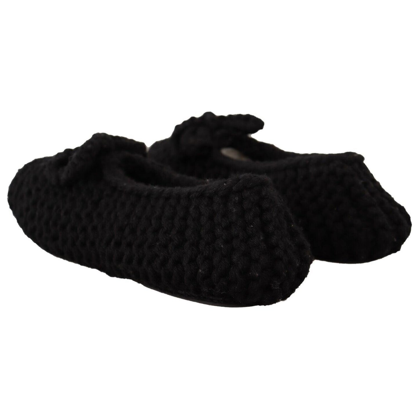 Dolce & Gabbana Black Slip On Ballerina Flats Wool Knit Shoes LA9676 - 41