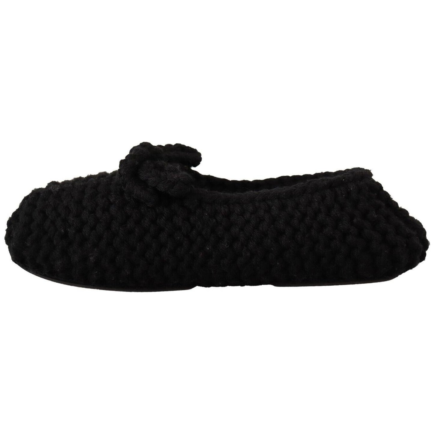 Dolce & Gabbana Black Slip On Ballerina Flats Wool Knit Shoes LA9676 - 41