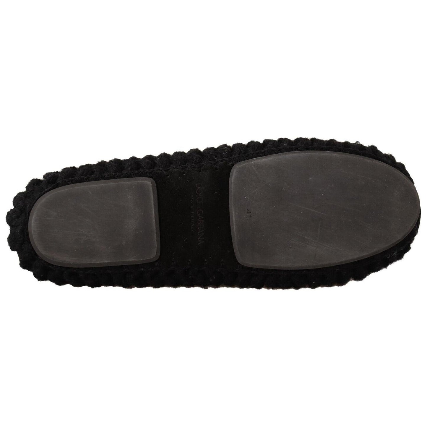 Dolce & Gabbana Black Slip On Ballerina Flats Wool Knit Shoes LA9676 - 41