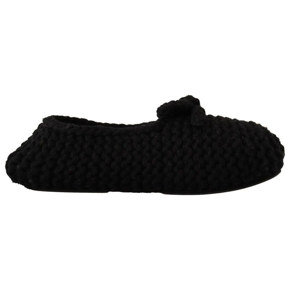 Dolce & Gabbana Black Slip On Ballerina Flats Wool Knit Shoes LA9676 - 41