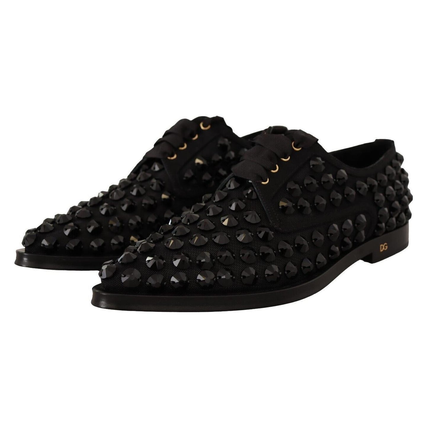 Dolce & Gabbana Black Lace Up Studded Formal Flats Shoes LA9639 - 39