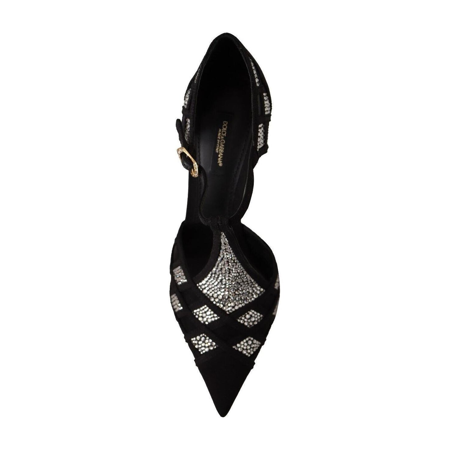 Dolce & Gabbana Black Crystals T-strap Heels Pumps Shoes LA9633 - 39