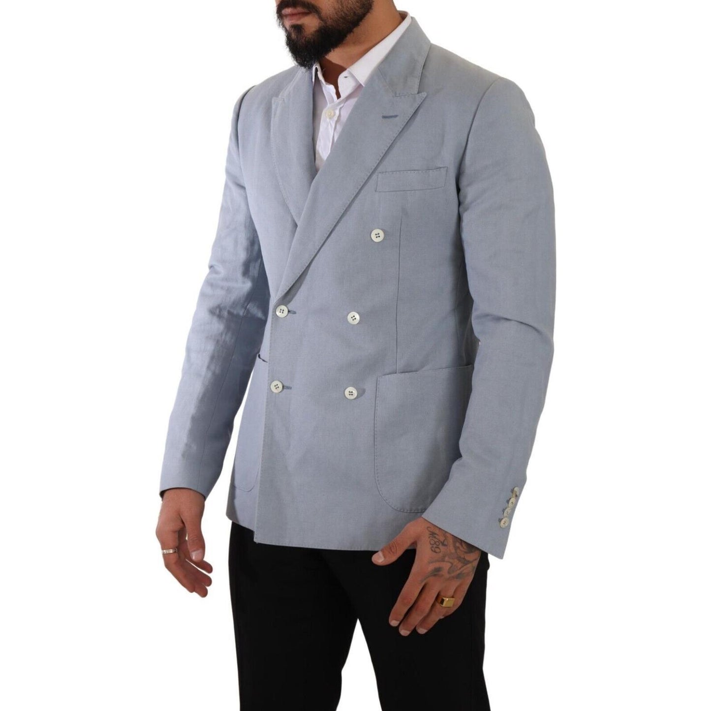 Dolce & Gabbana Blue Cotton Linen Slim Fit Jacket Coat Blazer JKT3303 - 50