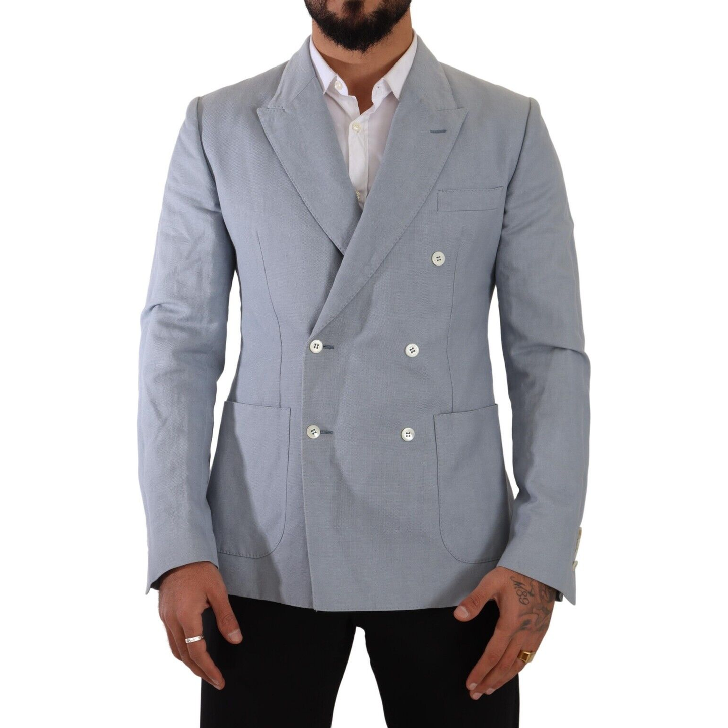 Dolce & Gabbana Blue Cotton Linen Slim Fit Jacket Coat Blazer JKT3303 - 50