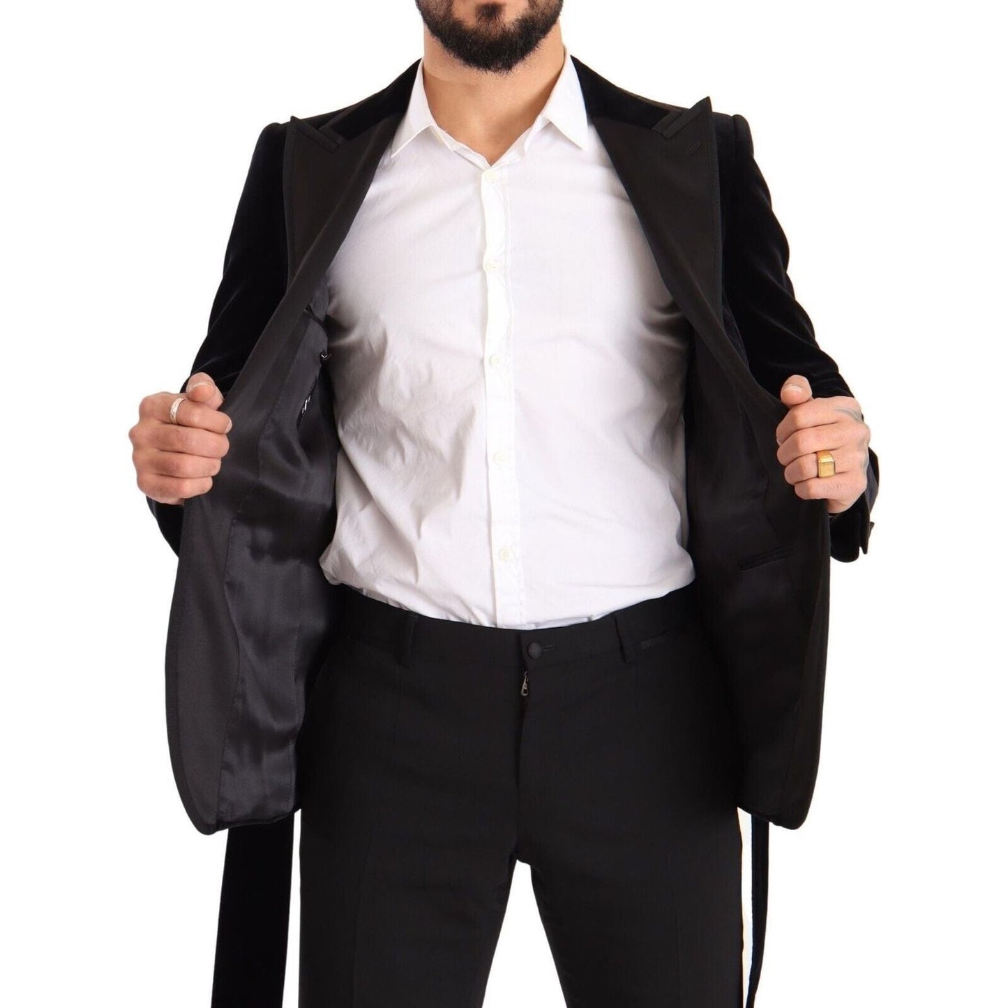 Dolce & Gabbana Black Velvet Single Breasted One Button Blazer KOS1925 - 48