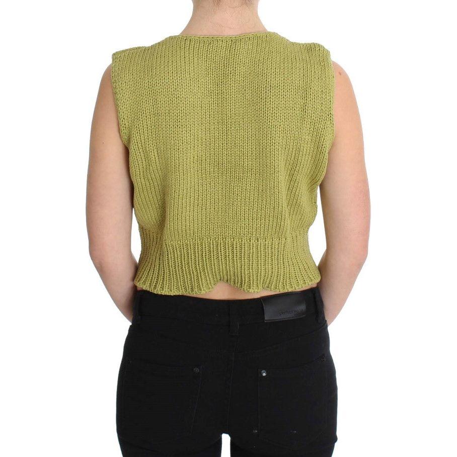 PINK MEMORIES Green Cotton Blend Knitted Sleeveless Sweater