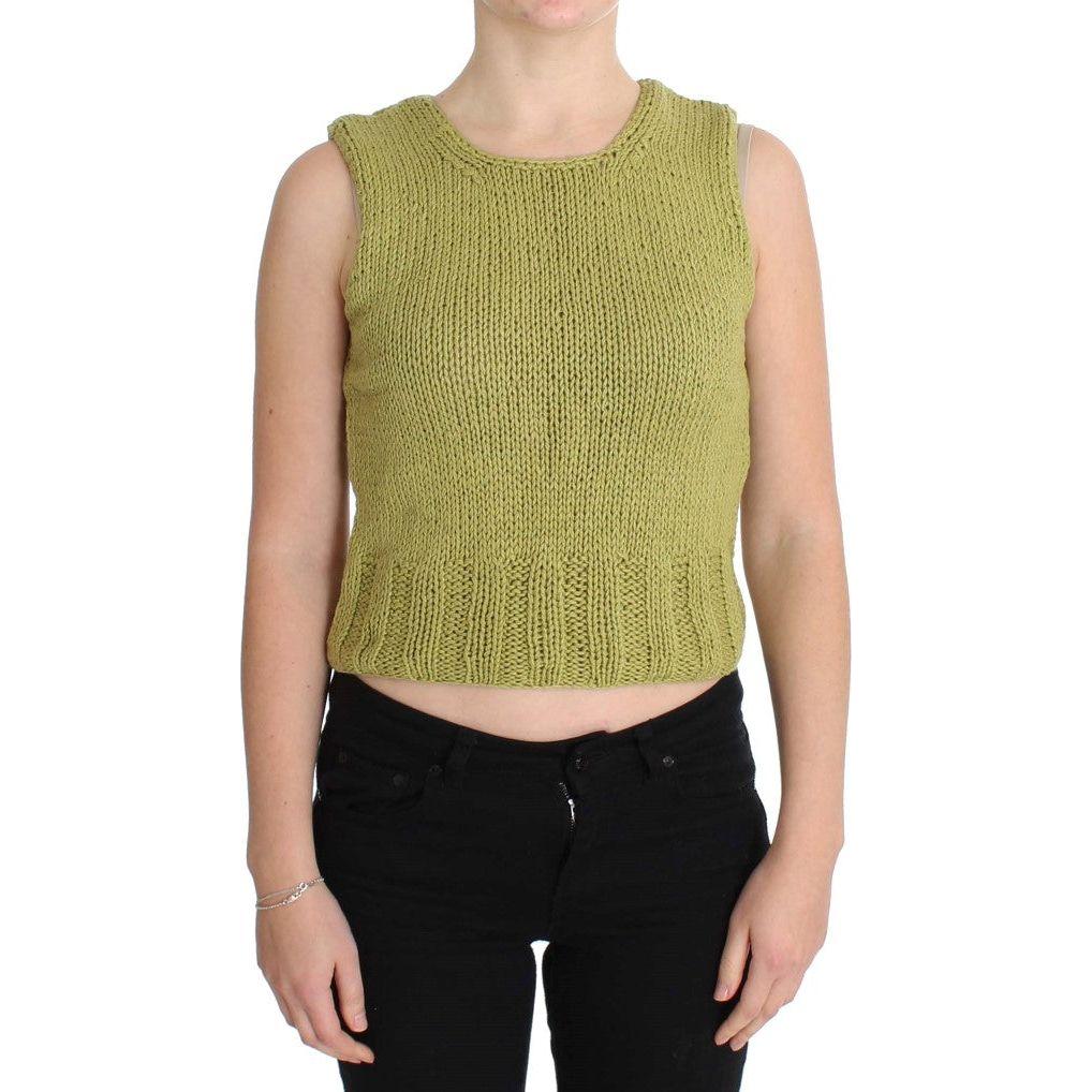 PINK MEMORIES Green Cotton Blend Knitted Sleeveless Sweater SIG30250-1