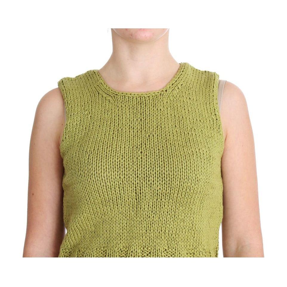 PINK MEMORIES Green Cotton Blend Knitted Sleeveless Sweater SIG30250-1