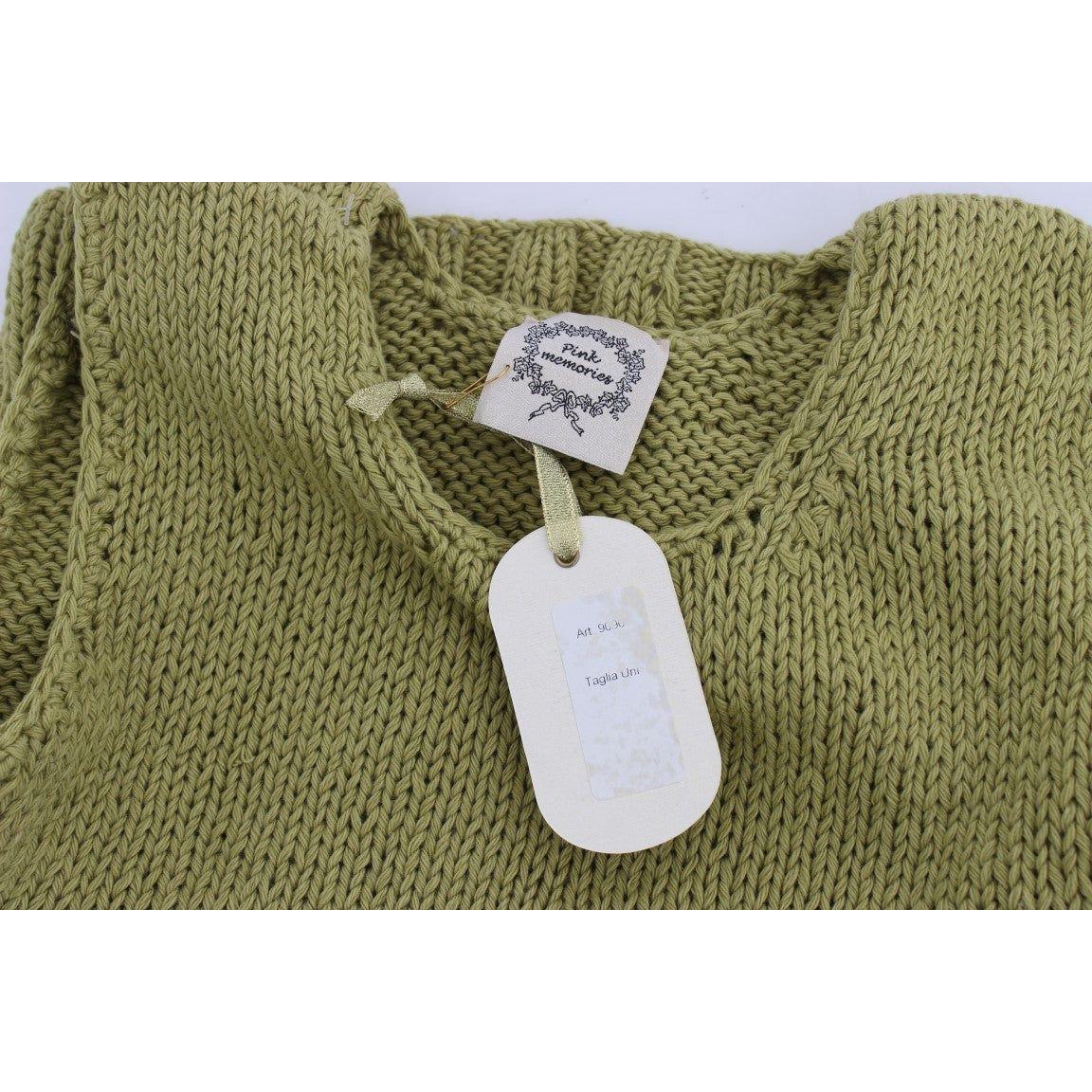 PINK MEMORIES Green Cotton Blend Knitted Sleeveless Sweater SIG30250-1