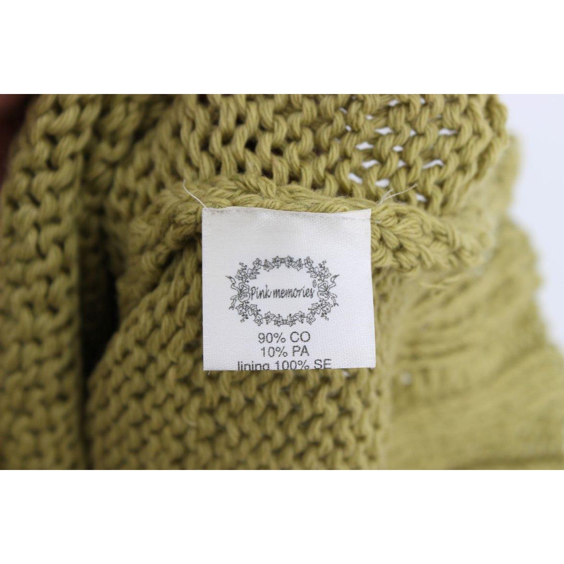 PINK MEMORIES Green Cotton Blend Knitted Sleeveless Sweater SIG30250-1