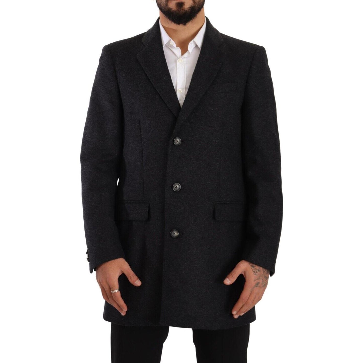 Dolce & Gabbana Dark Gray Wool Over Trench Coat Men Jacket JKT3034 - 50