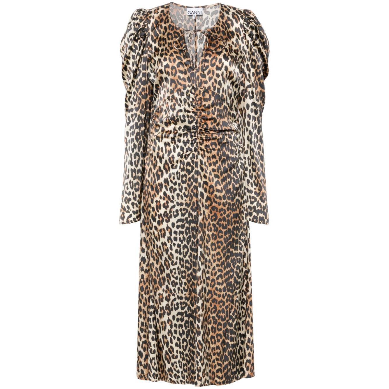 Ganni leopard-print Ruched Midi Dress W0330943-P25