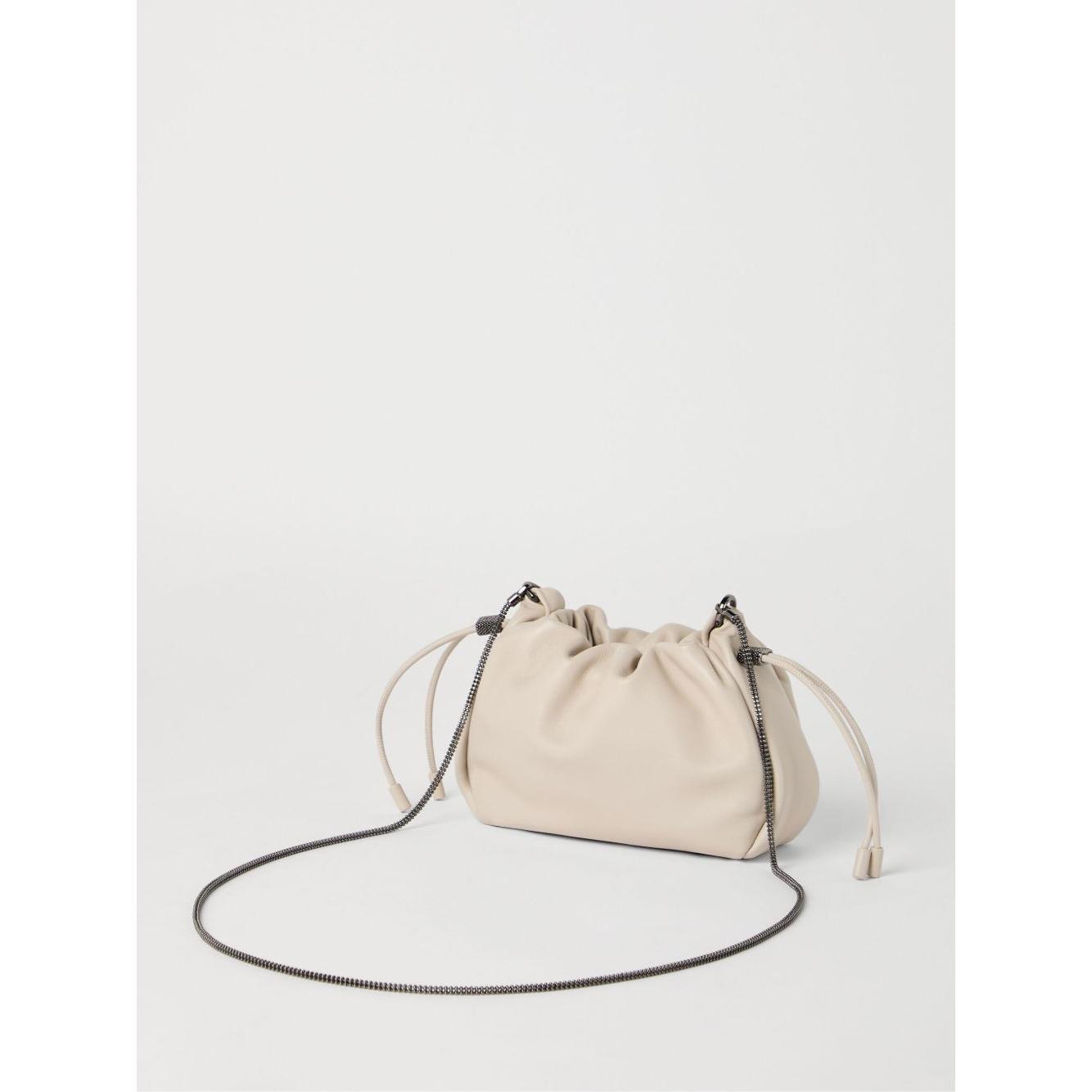 Brunello Cucinelli Bucket Mellow mini bag in Soft leather with Precious Chain