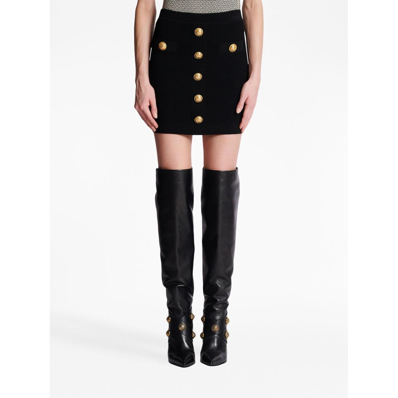 Balmain Button Embellished Knitted Skirt EF1LB290KB070PA-P25