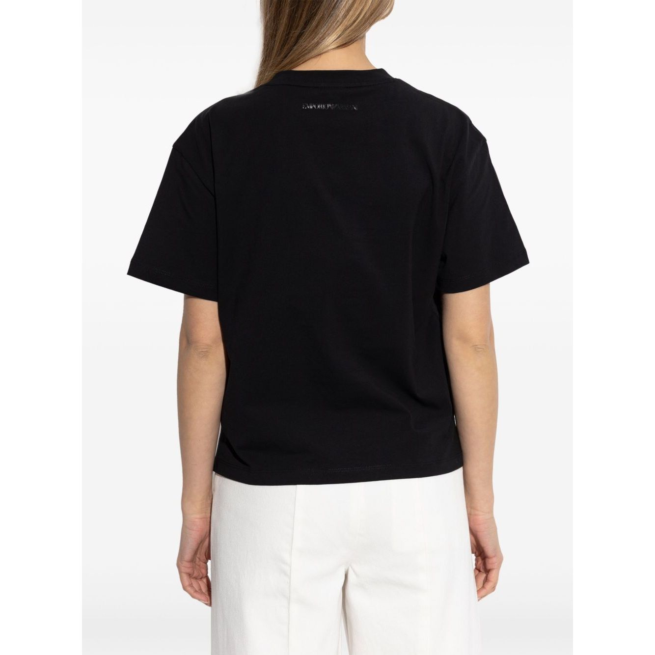 Emporio Armani Cotton-jersey T-shirt with oversized lurex logo Topwear
