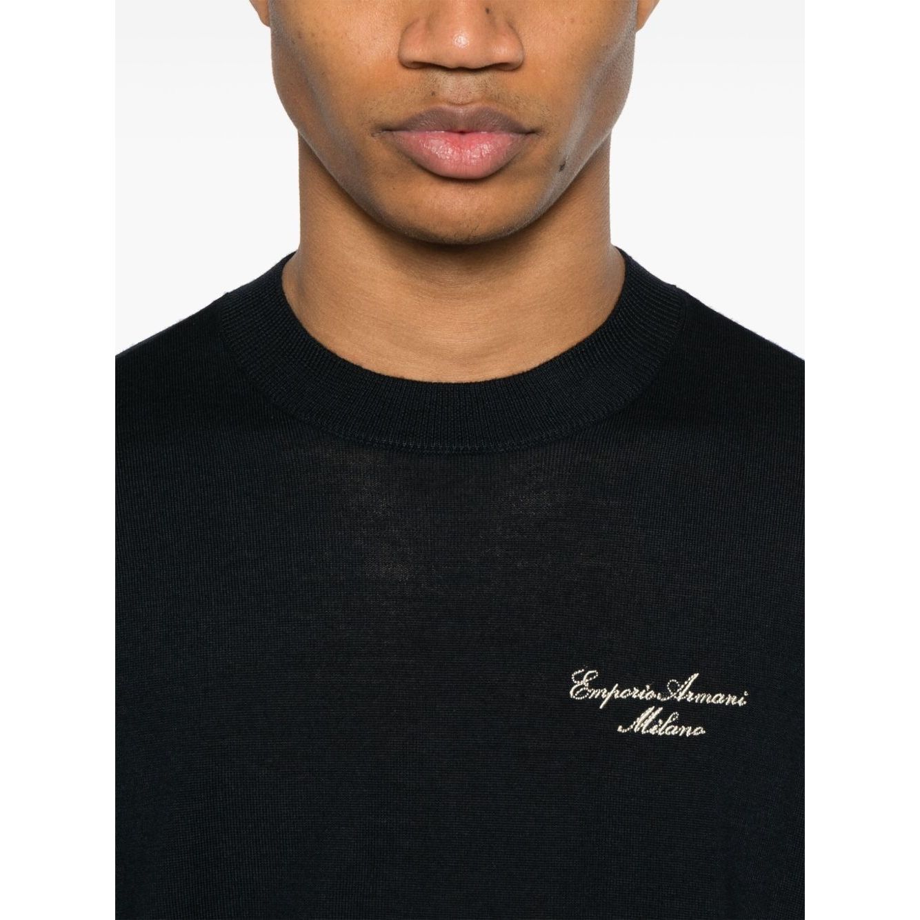 Emporio Armani Wool Blend Crewneck Sweater with Logo