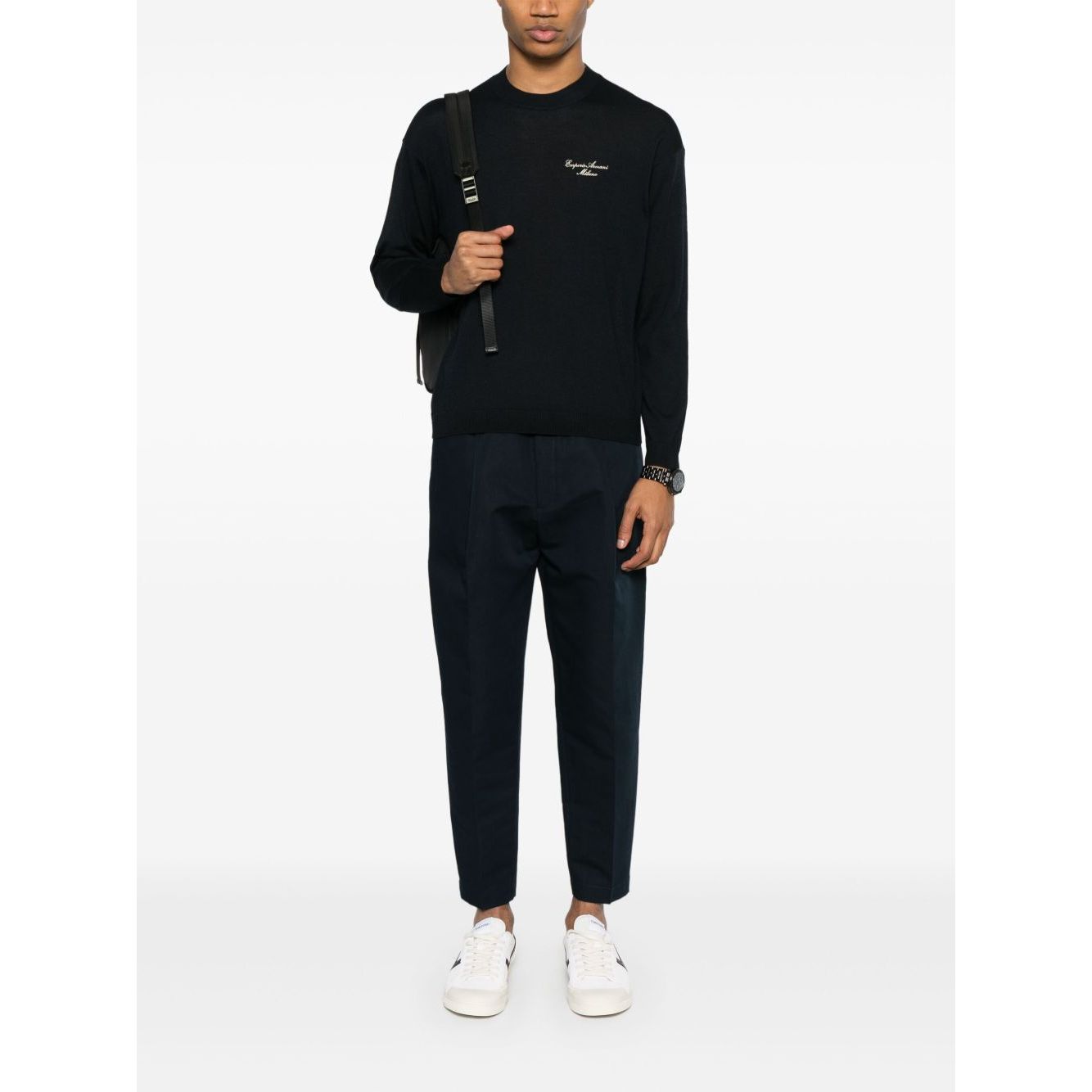 Emporio Armani Wool Blend Crewneck Sweater with Logo Topwear