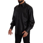 Dolce & Gabbana Black Leather Button Down Men Collared Jacket JKT3244 - 52