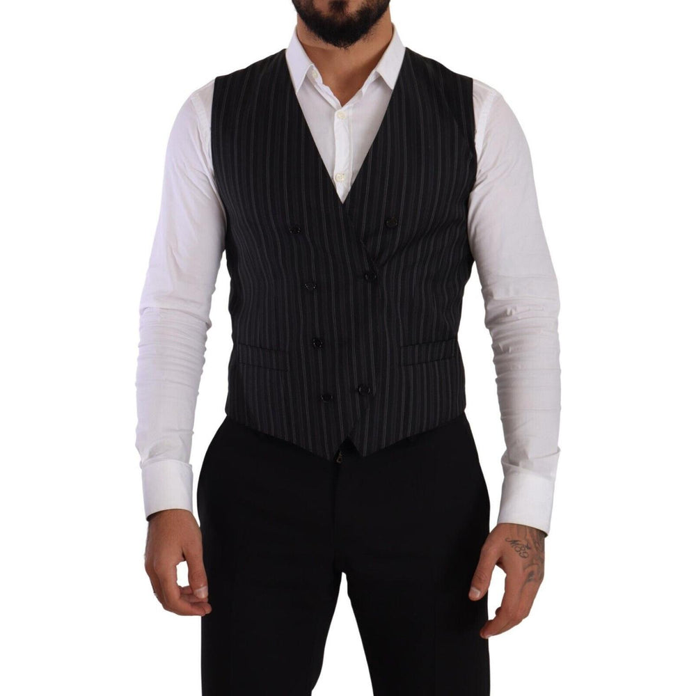 Dolce & Gabbana Gray Striped Double Breasted Waistcoat Vest TSH7592 - 48