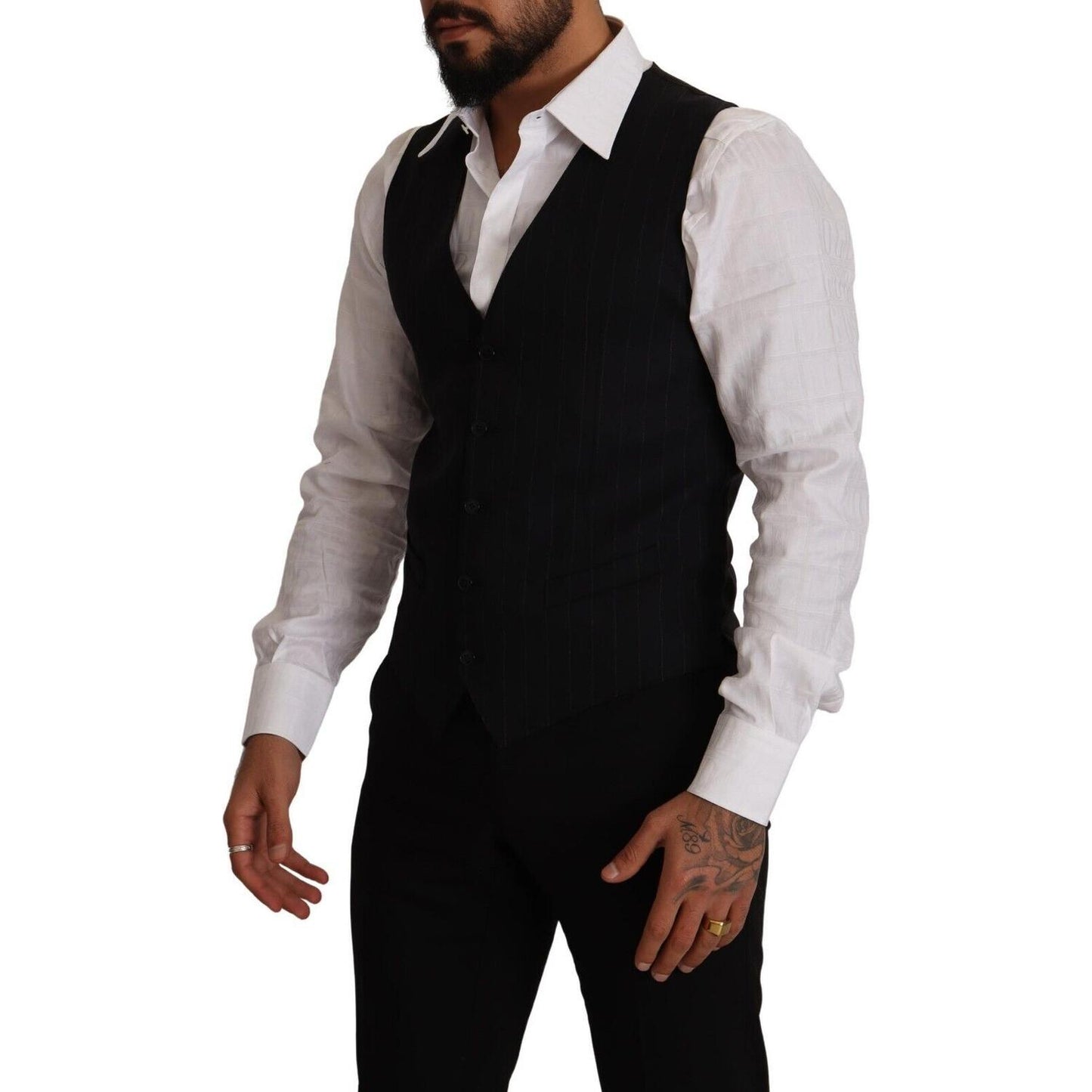Dolce & Gabbana Blue Striped Wool Stretch Waistcoat Vest TSH7654 - 48