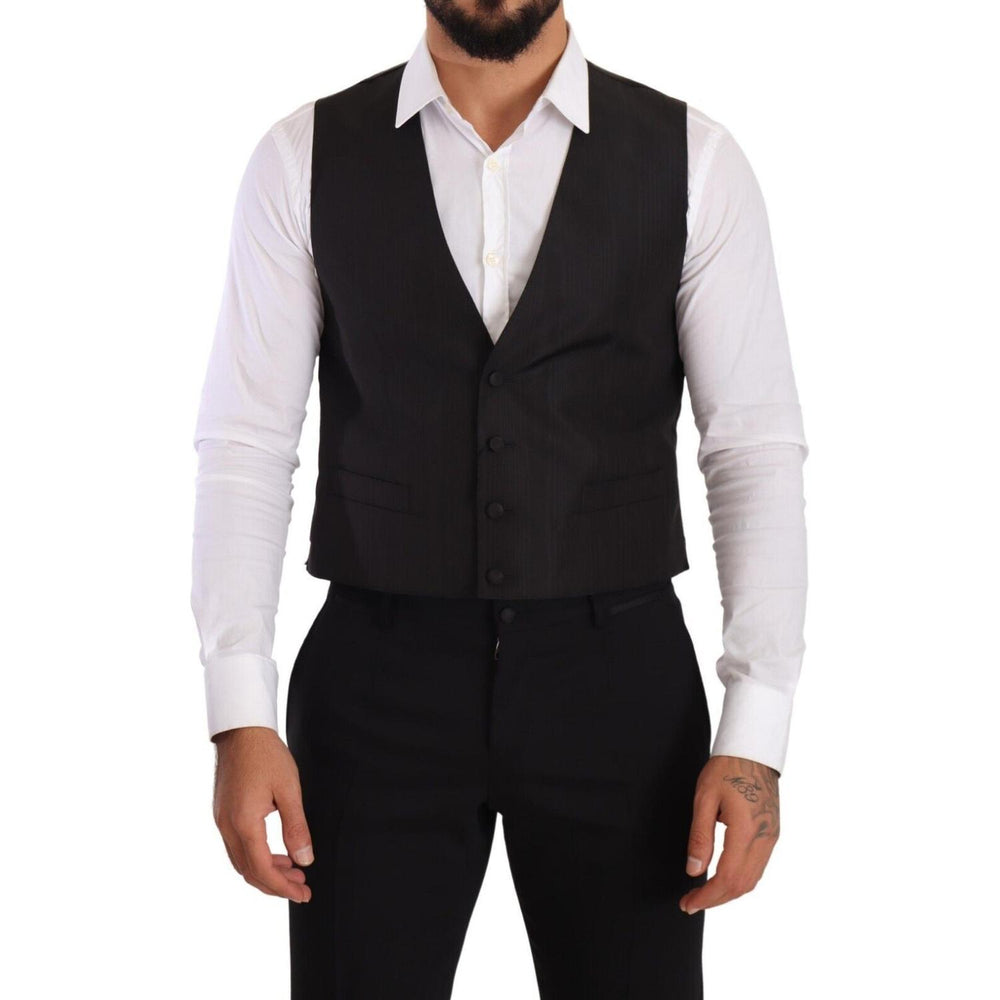 Dolce & Gabbana Gray Silk Slim Fit Waistcoat Formal Vest TSH7155 - 48