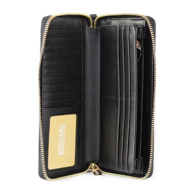 Michael Kors Jet Set Travel Large Black Pebble Leather Continental Wrist Wallet 27056