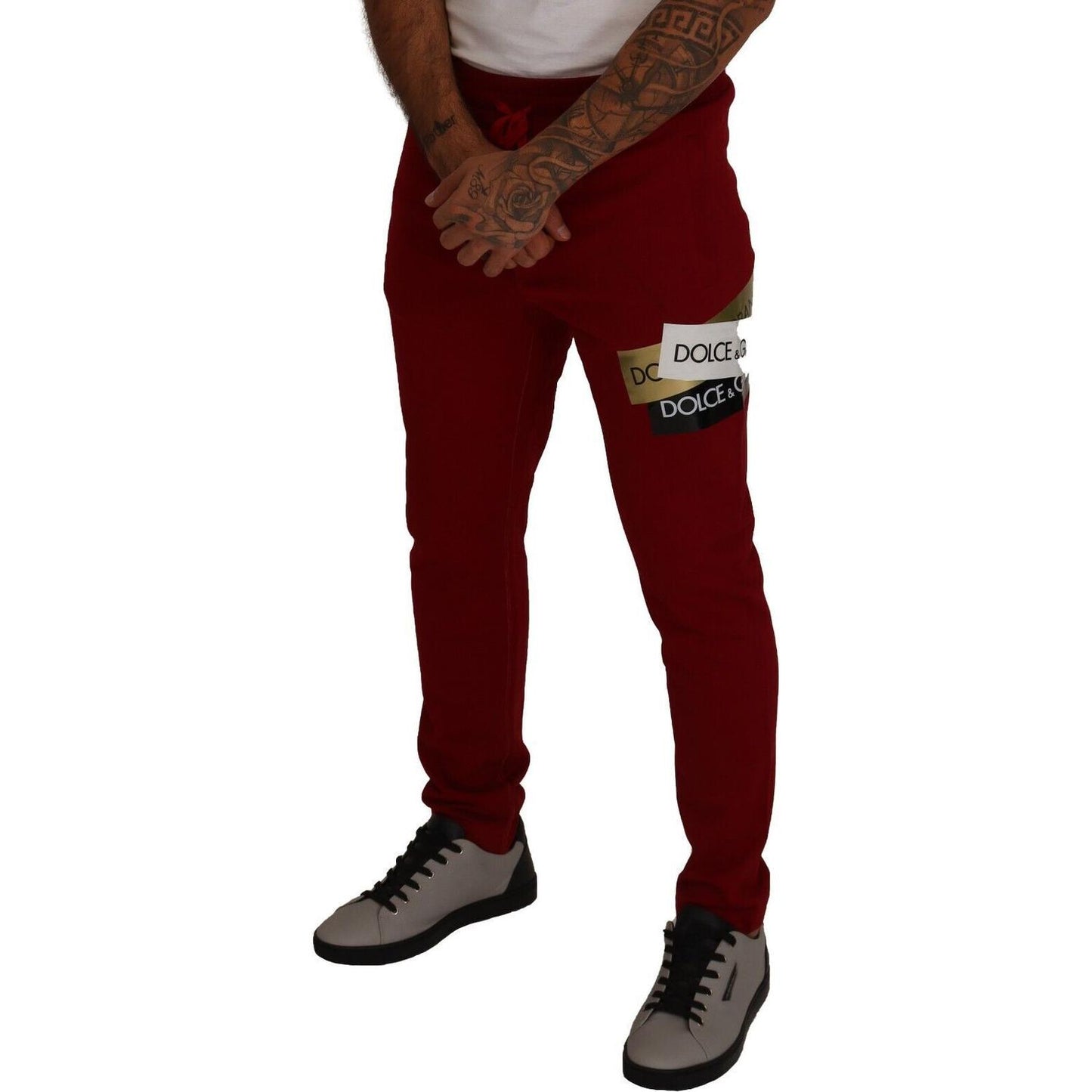 Dolce & Gabbana Red Cotton Logo Patch Sweatpants Jogging Pants PAN72321 - 44