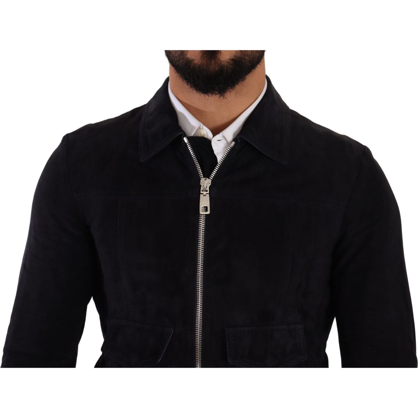 Dolce & Gabbana Blue Suede Lambskin Leather Coat Jacket JKT3010- 44