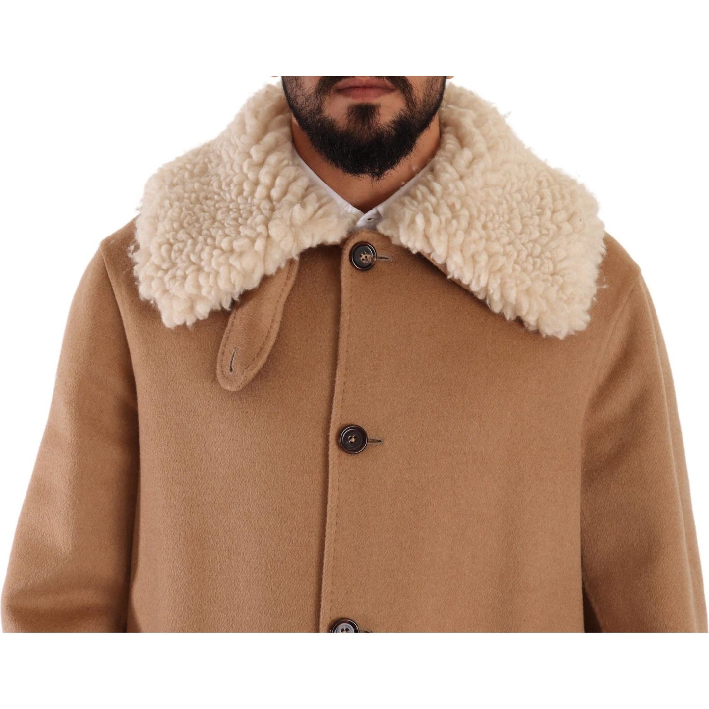 Dolce & Gabbana Beige Camel Skin Cashmere Shearling Overcoat Jacket JKT3246- 48