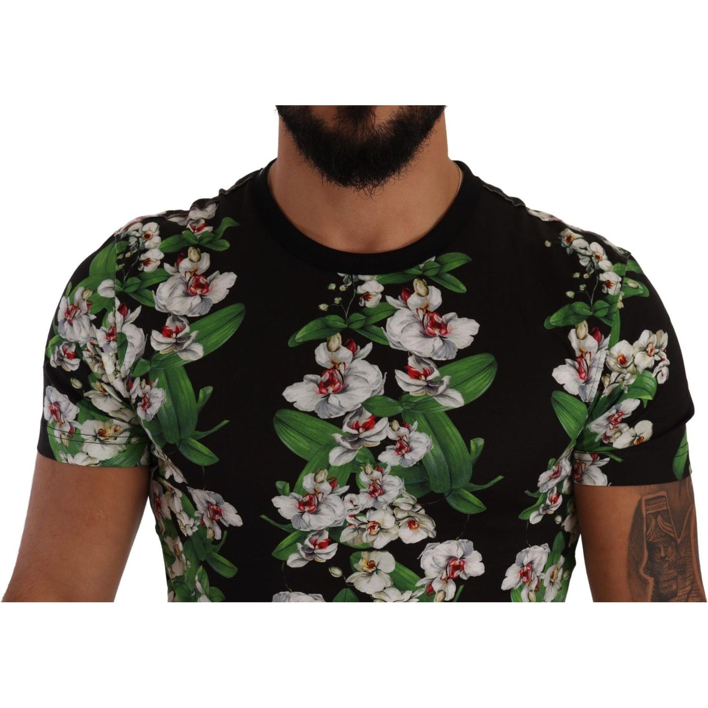 Dolce & Gabbana Black Floral Print Crewneck T-shirt TSH7486- 44