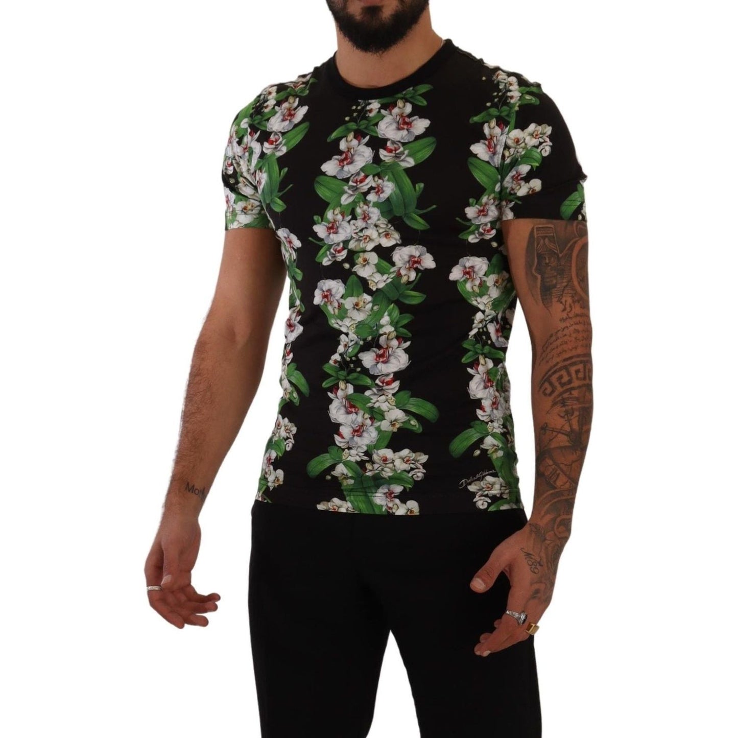 Dolce & Gabbana Black Floral Print Crewneck T-shirt TSH7486- 44