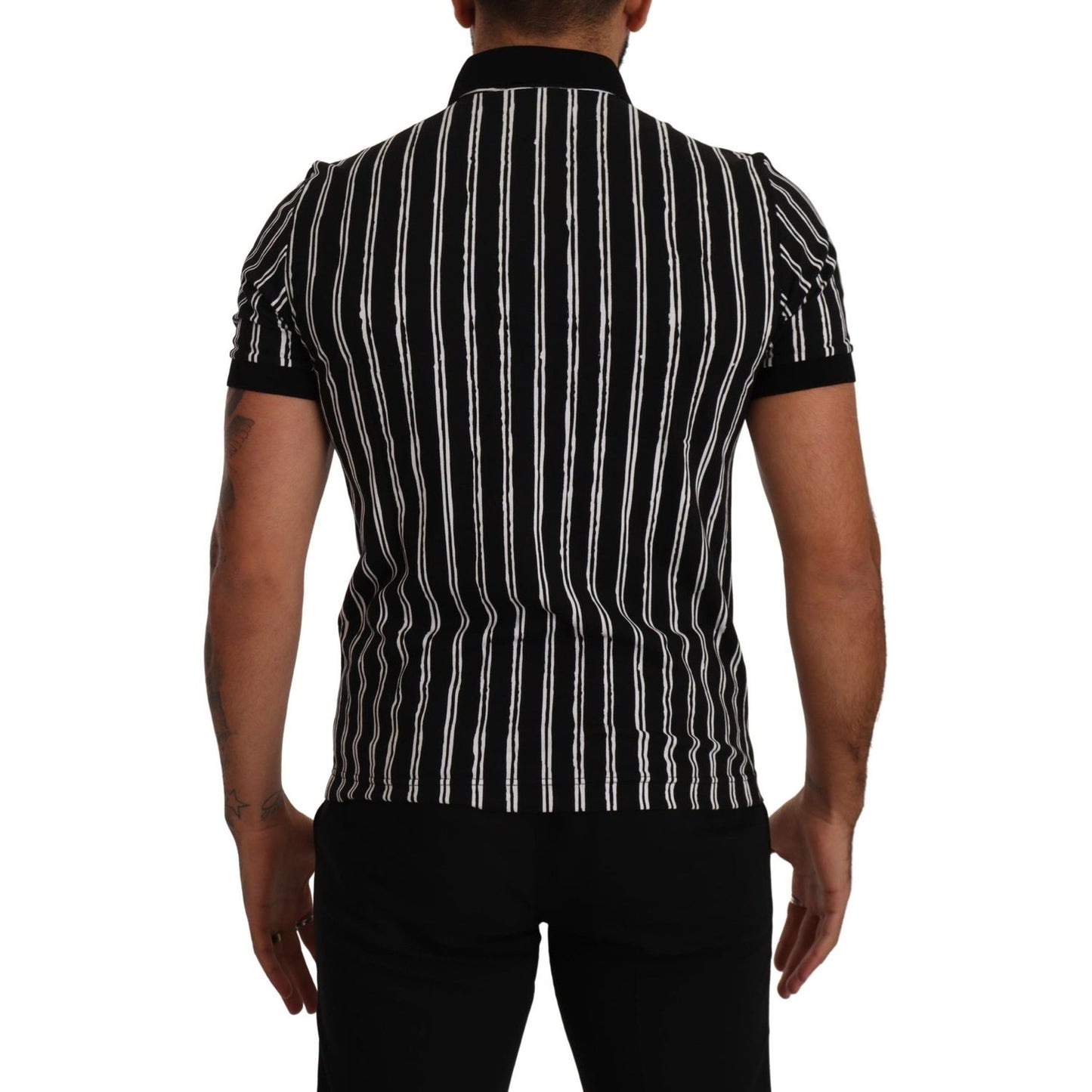 Dolce & Gabbana Black White Striped Polo Short Sleeve T-shirt TSH7491- 44