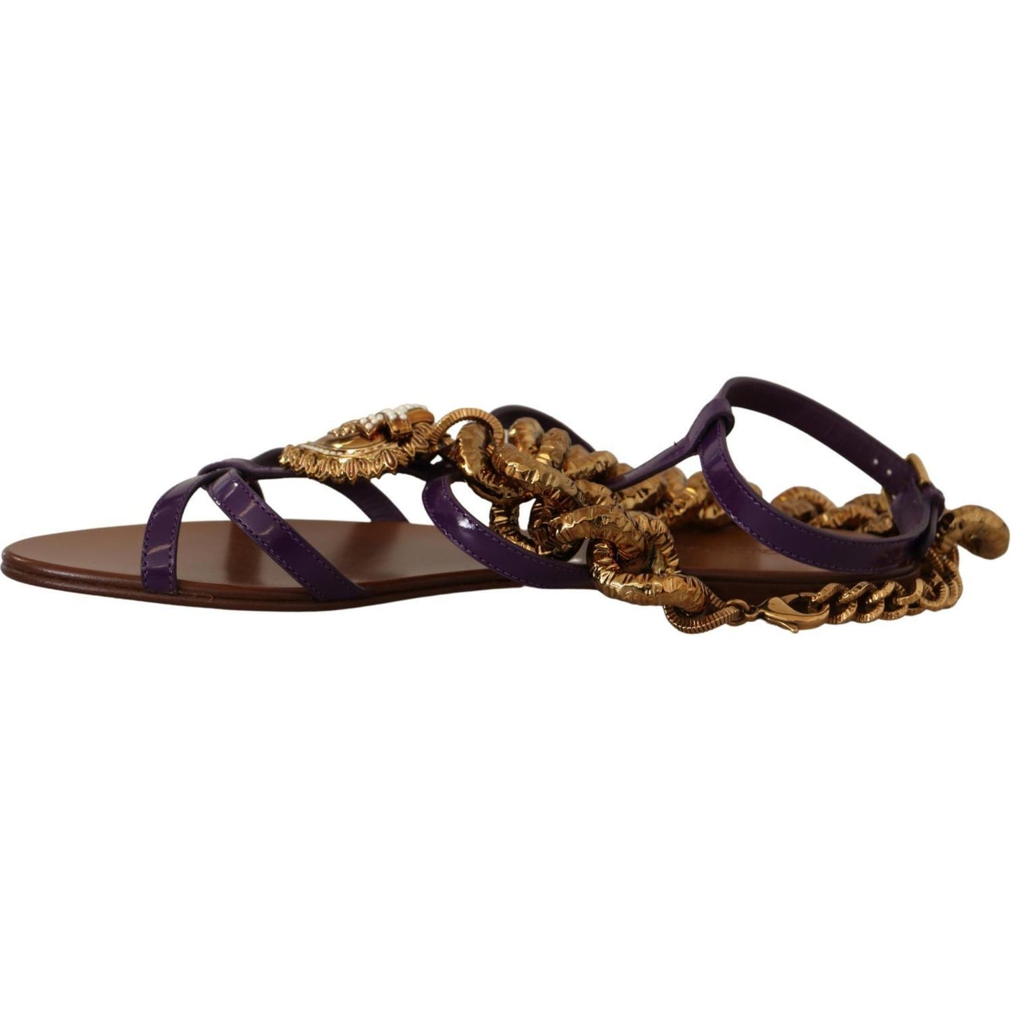 Dolce & Gabbana Purple Leather Devotion Flats Sandals Shoes LA9784- 35.5