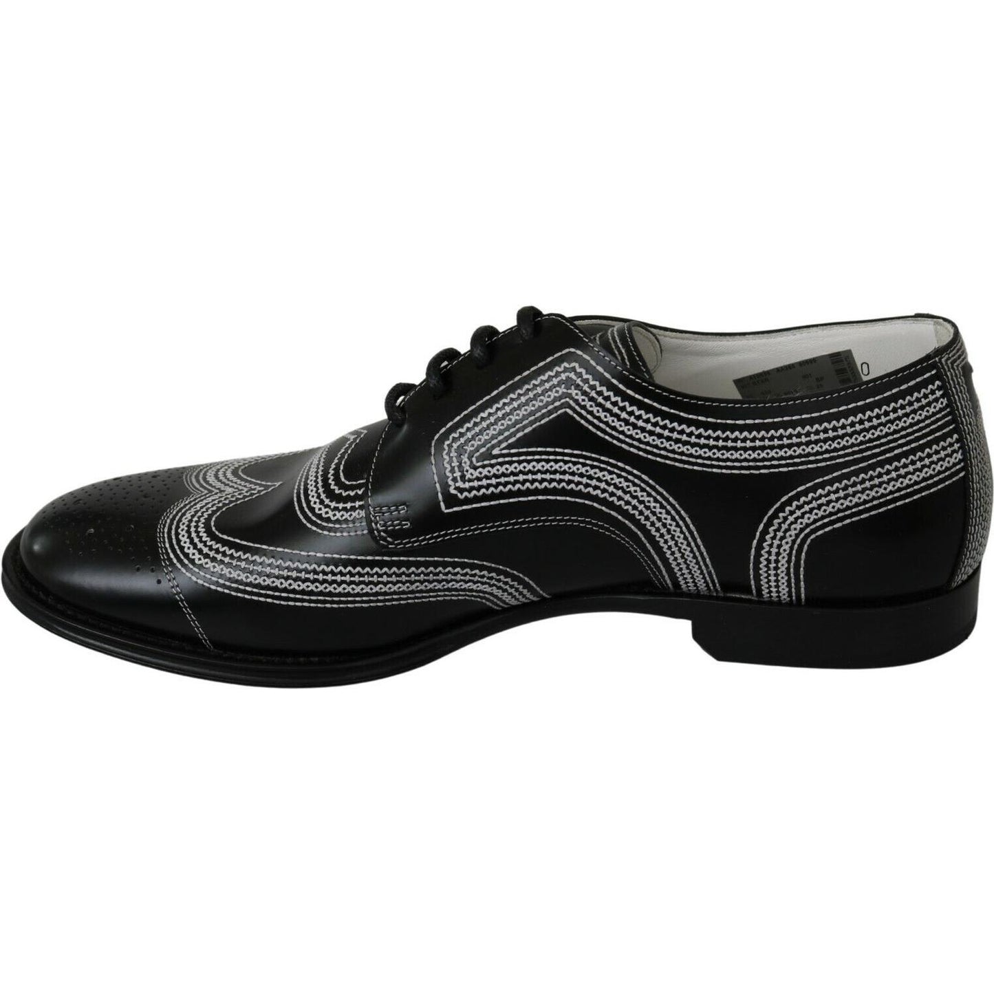 Dolce & Gabbana Black Leather Derby Formal White Lace Shoes MV3002- 44