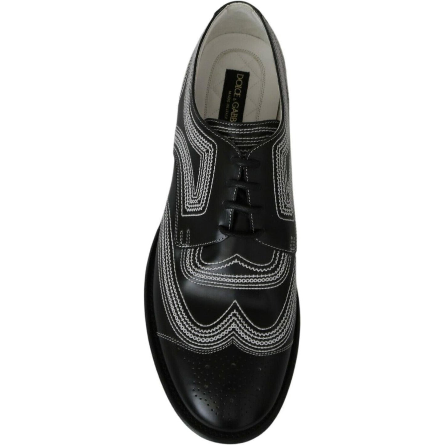 Dolce & Gabbana Black Leather Derby Formal White Lace Shoes MV3002- 44