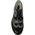 Dolce & Gabbana Black Leather Derby Formal White Lace Shoes MV3002- 44
