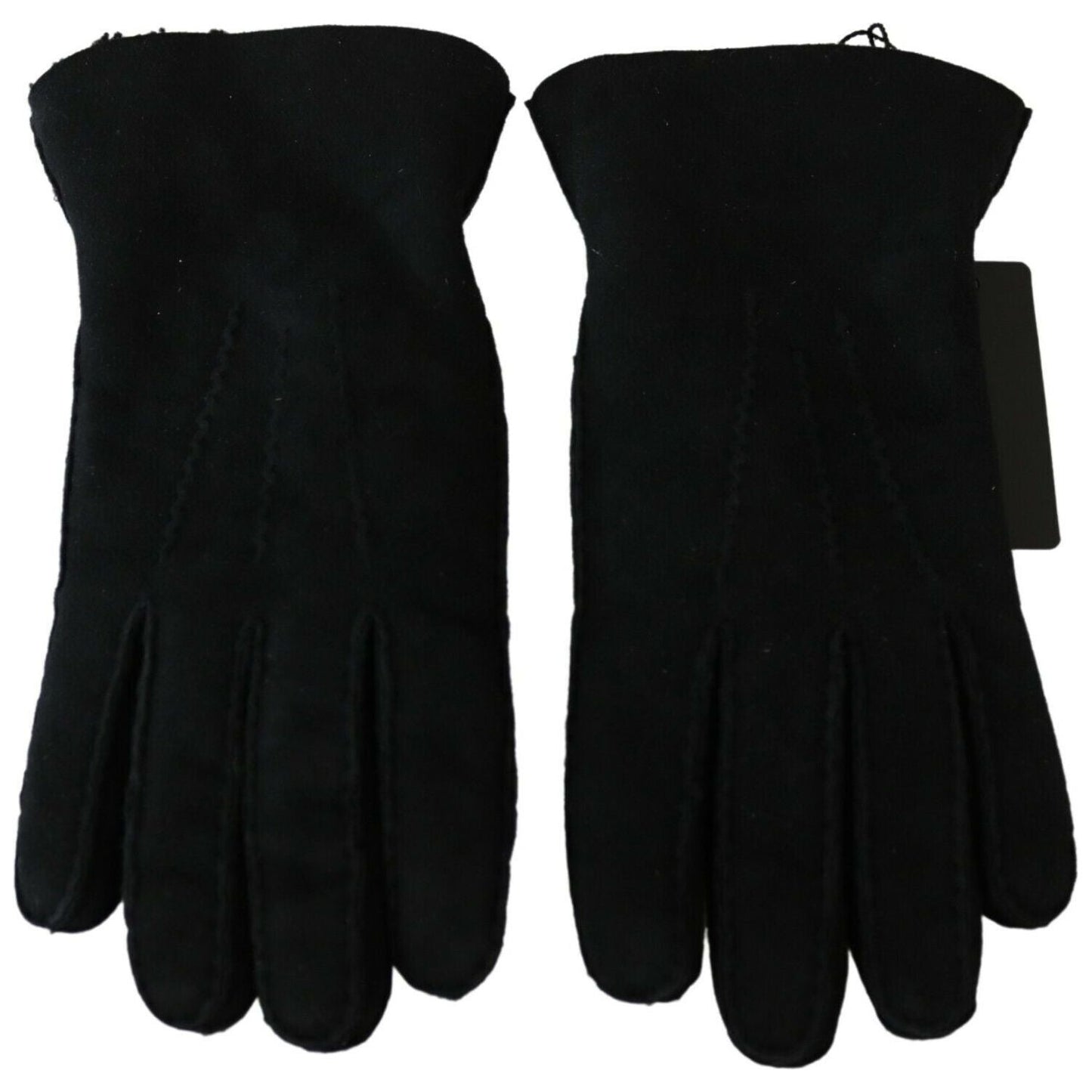 Dolce & Gabbana Black Leather Motorcycle Biker Mitten Gloves LB1025- 8.5