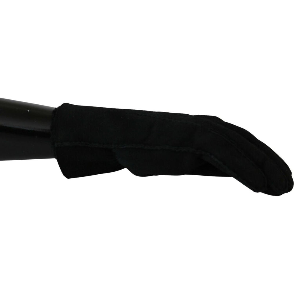 Dolce & Gabbana Black Leather Motorcycle Biker Mitten Gloves LB1025- 8.5